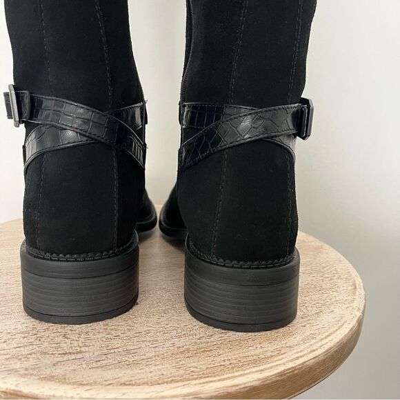 Clark’s Maye Aster Buckled Riding Boots in Black Suede New in Box - Picture 8 of 12
